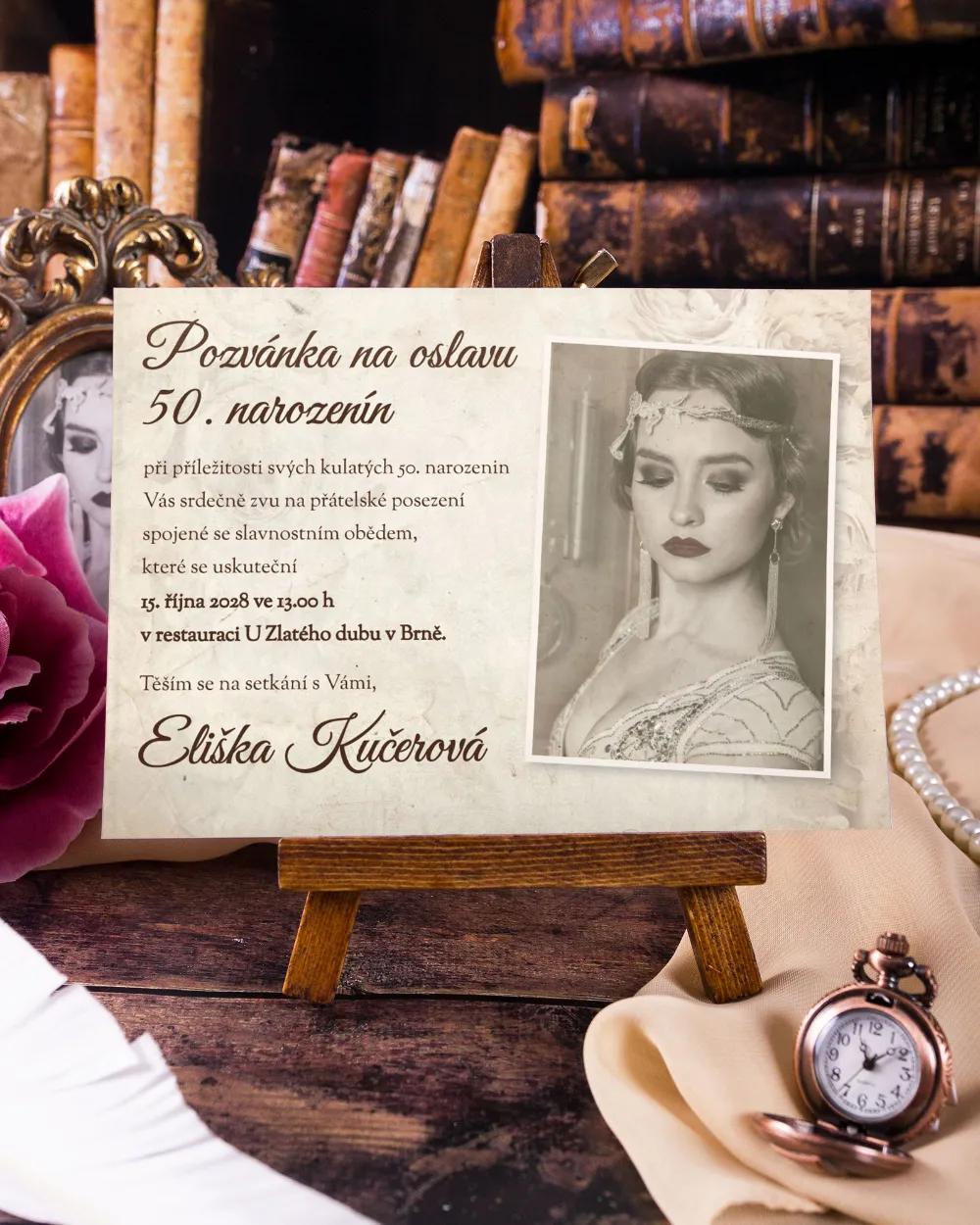 Pozvánka na oslavu narozenin - Vintage motiv s fotkou