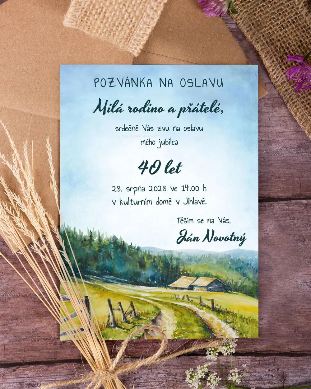 Pozvánka na narozeniny - Lidová krajinka