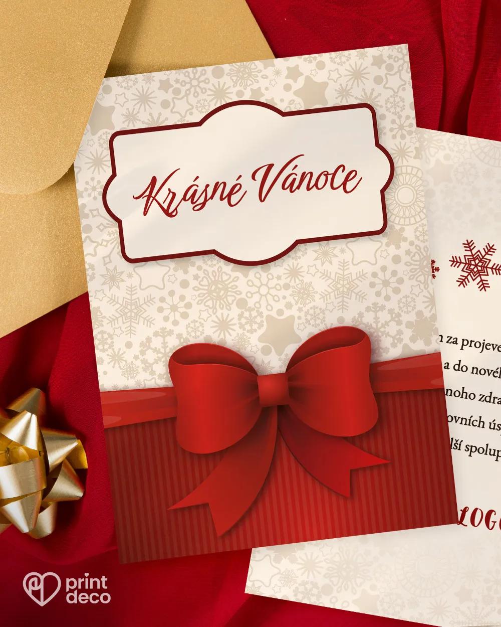 Vánoční pozdrav s červenou retro mašlí