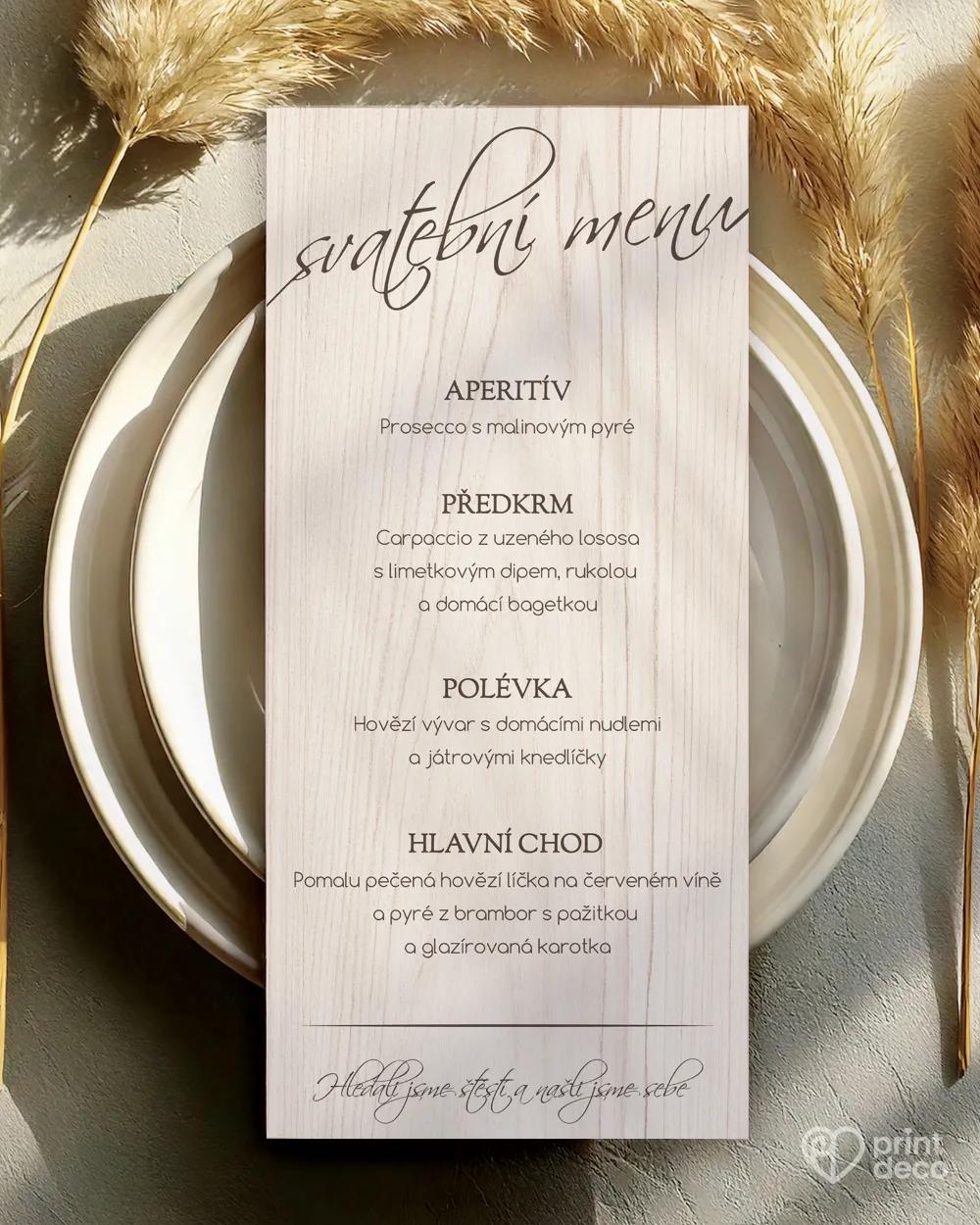 Svatební menu s motivem Dřevo (světlé)