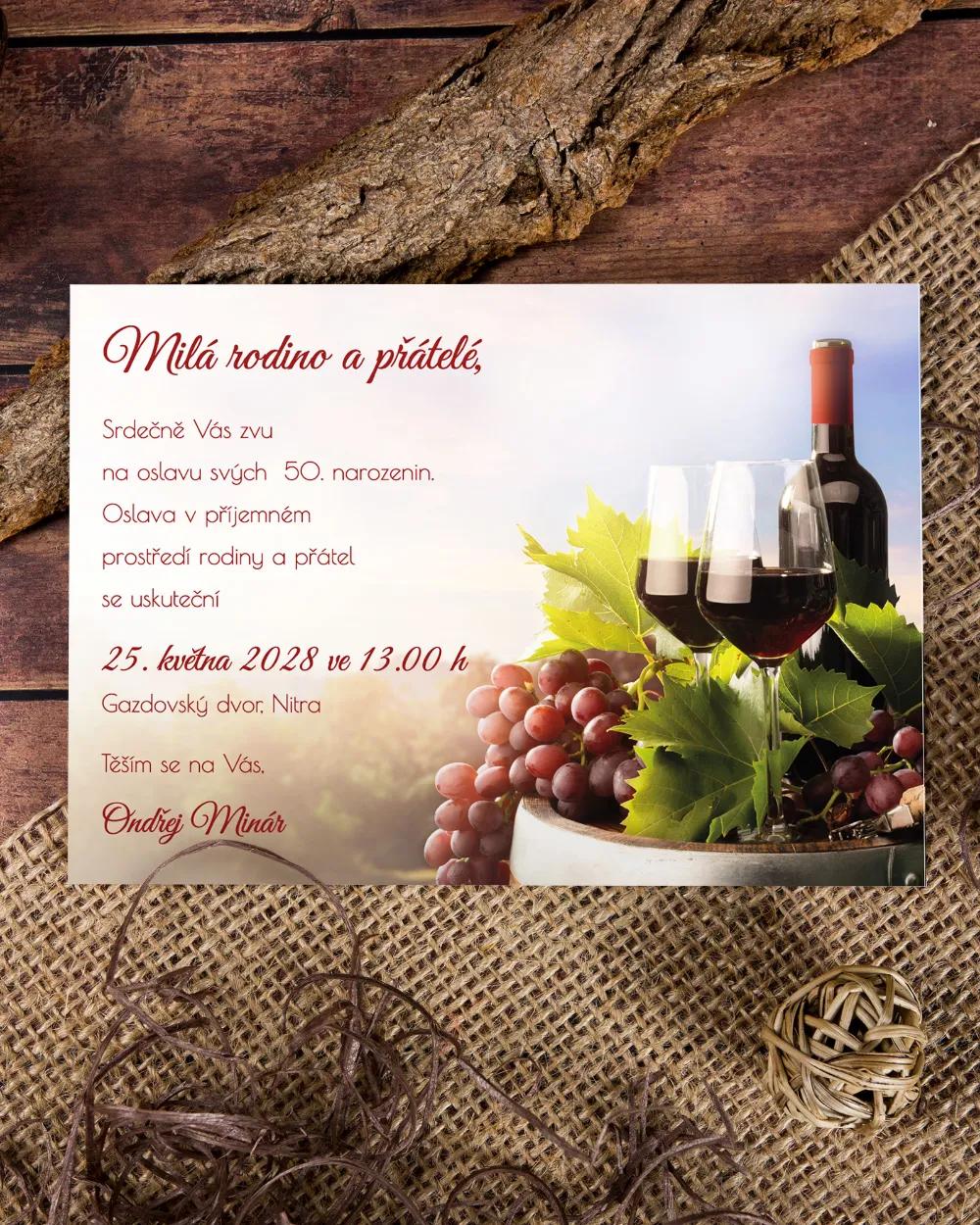 Pozvánka na narozeniny - Hrozny s vínem