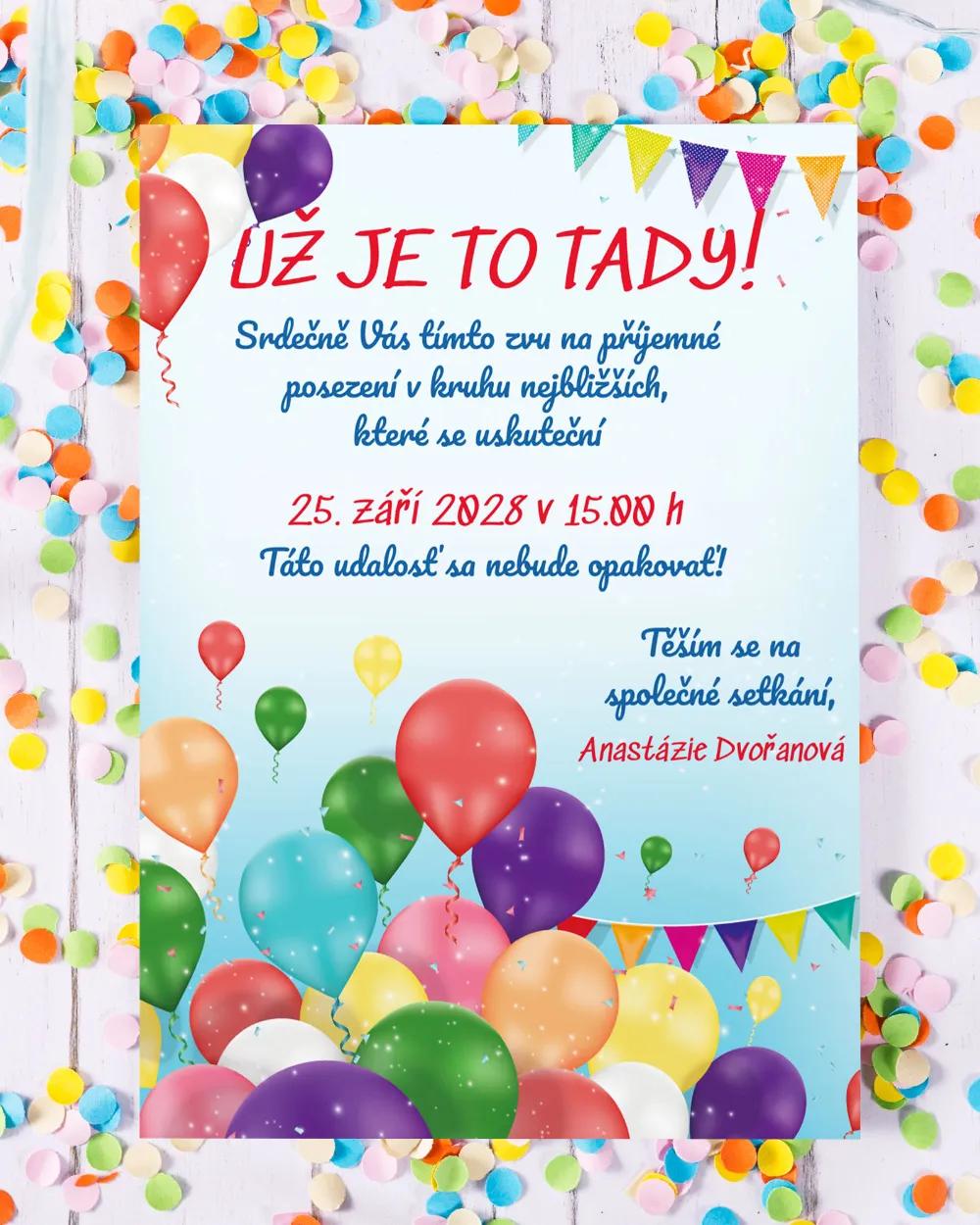 Pozvánka na narozeniny - Párty balóny