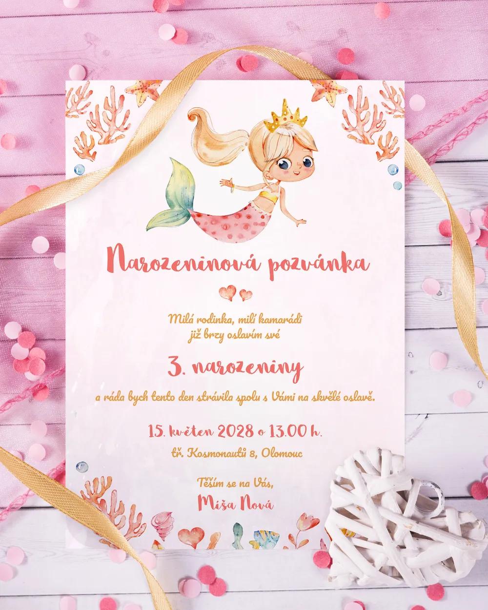 Pozvánka na dětskou oslavu – Mořská víla