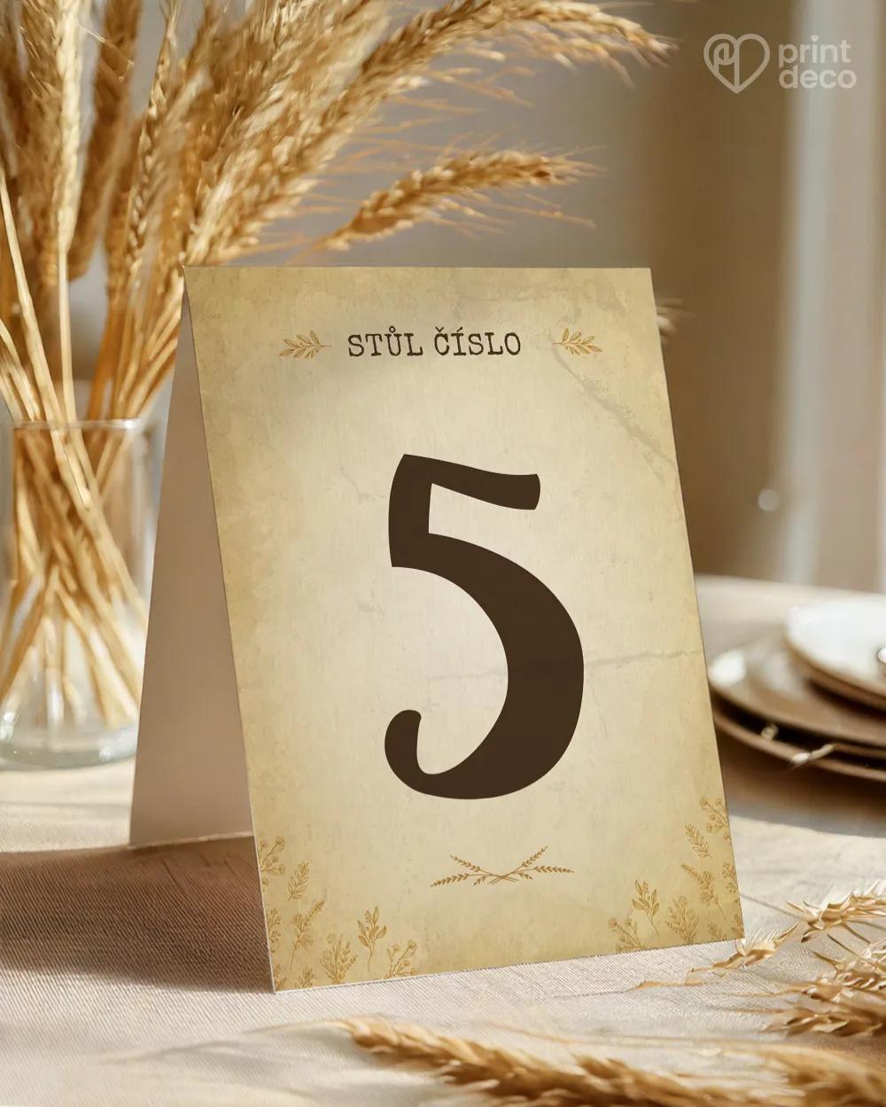 Svatební číslování stolů – Vintage polní květiny