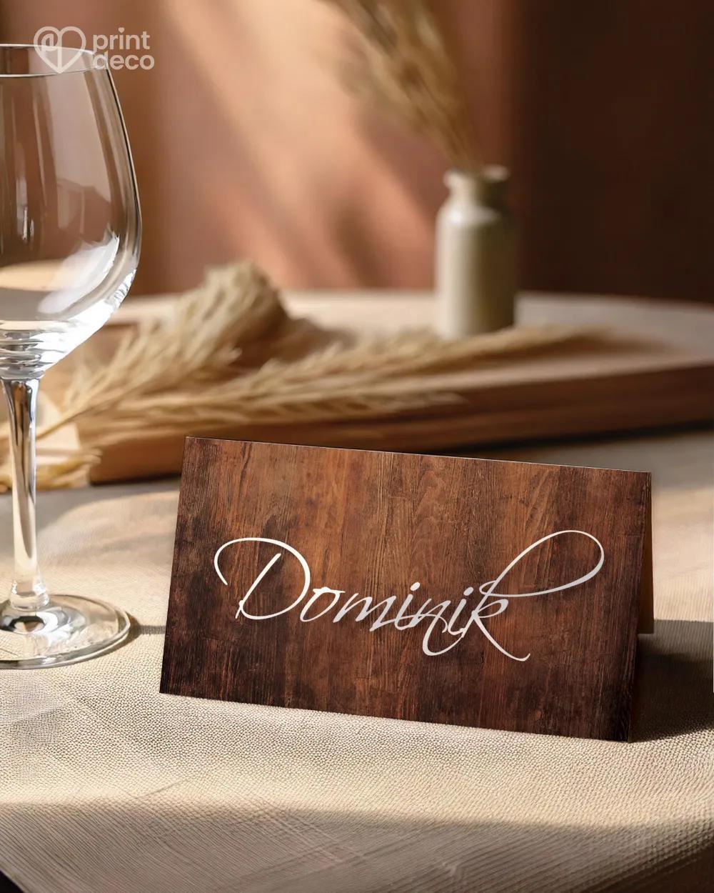 Svatební jmenovky s motivem Dřevo (tmavě hnědé)