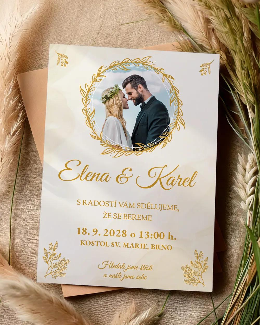 Svatební oznámení s fotografií – Zlatá chvíle