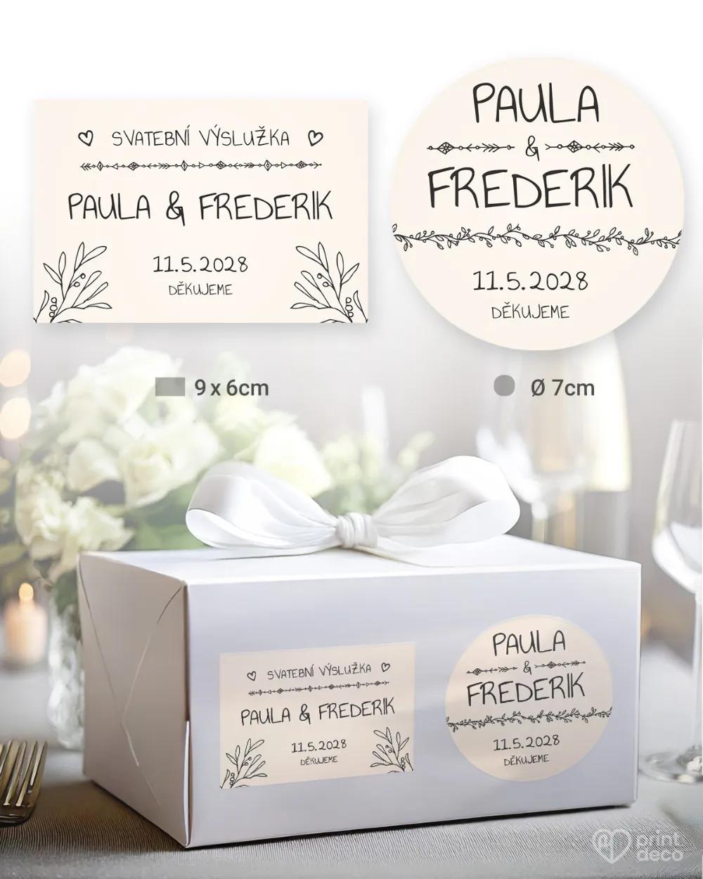 Svatební samolepky na výslužky vintage v přírodním motivu
