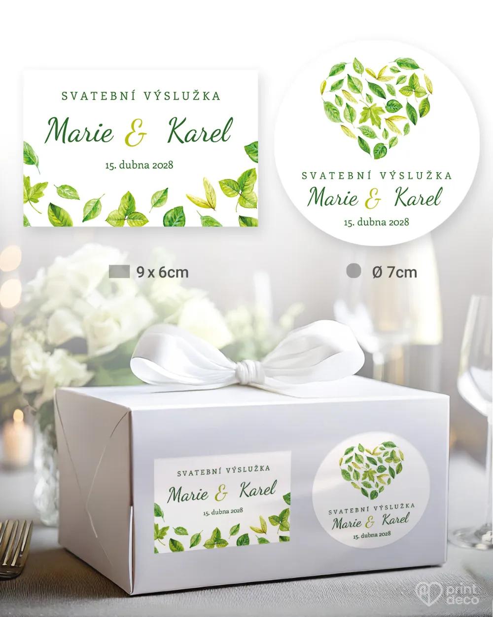 Svatební samolepky na výslužky svěží listy II.