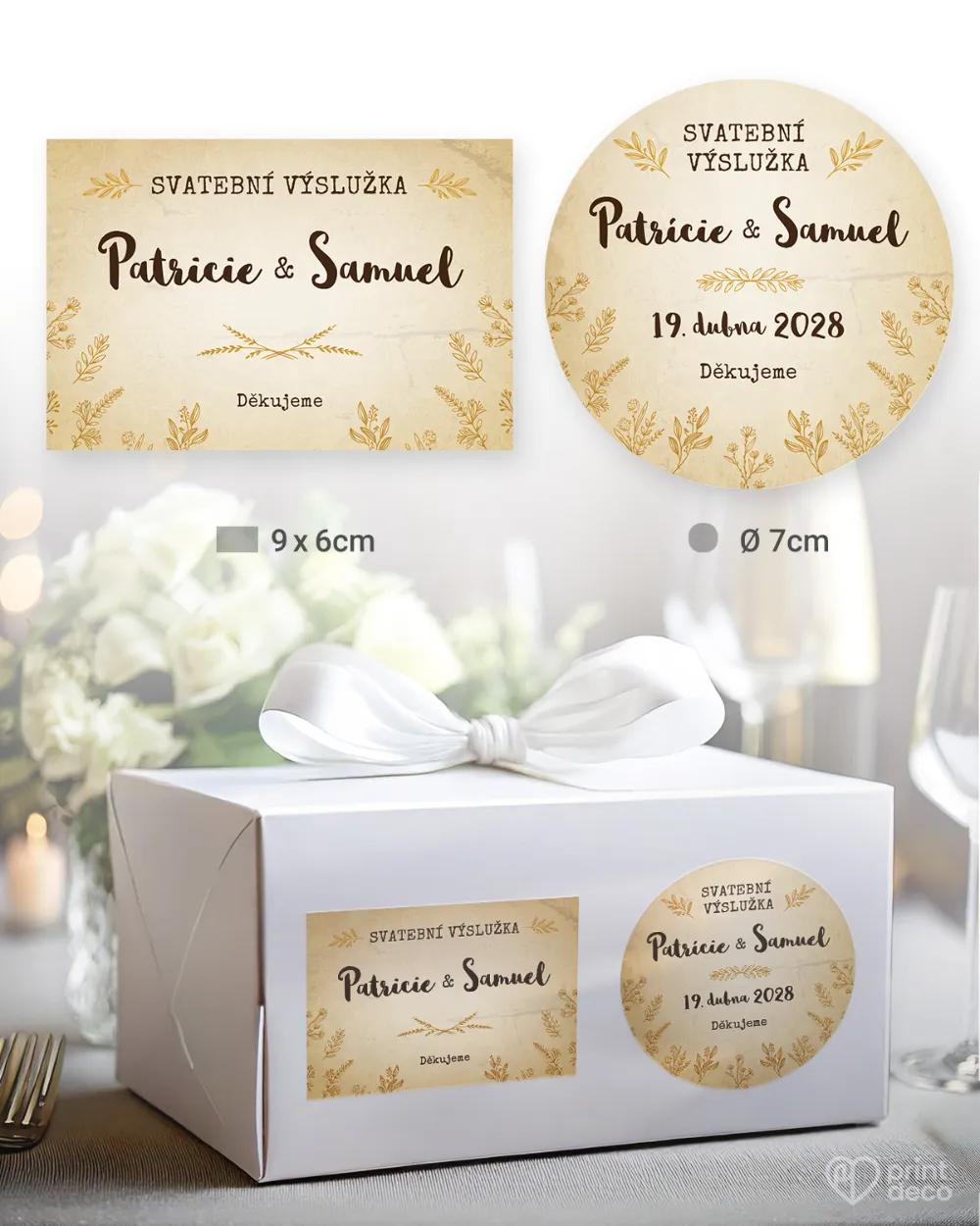 Svatební samolepky na výslužky vintage polní květiny