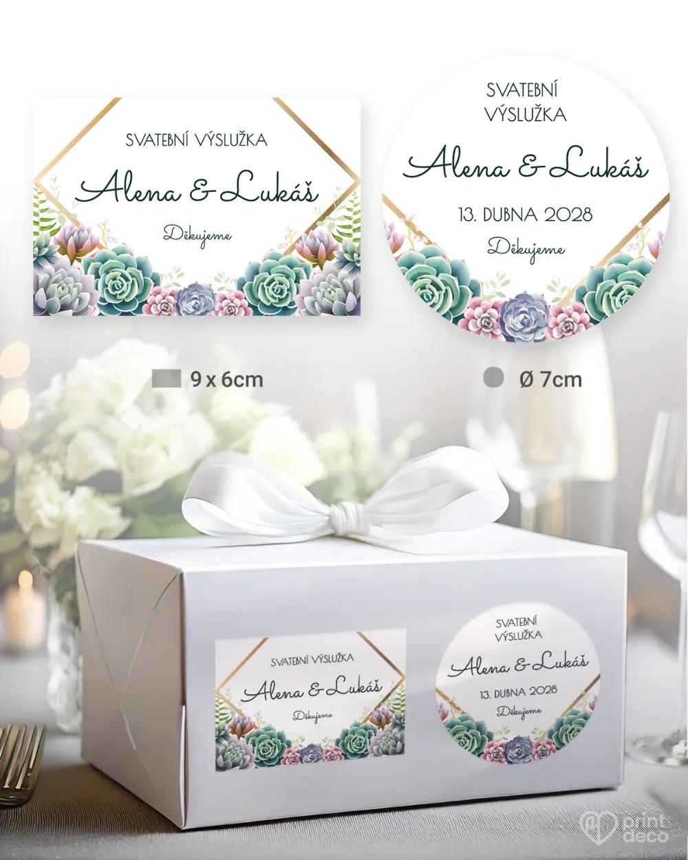Svatební samolepky na výslužky Sukulenty