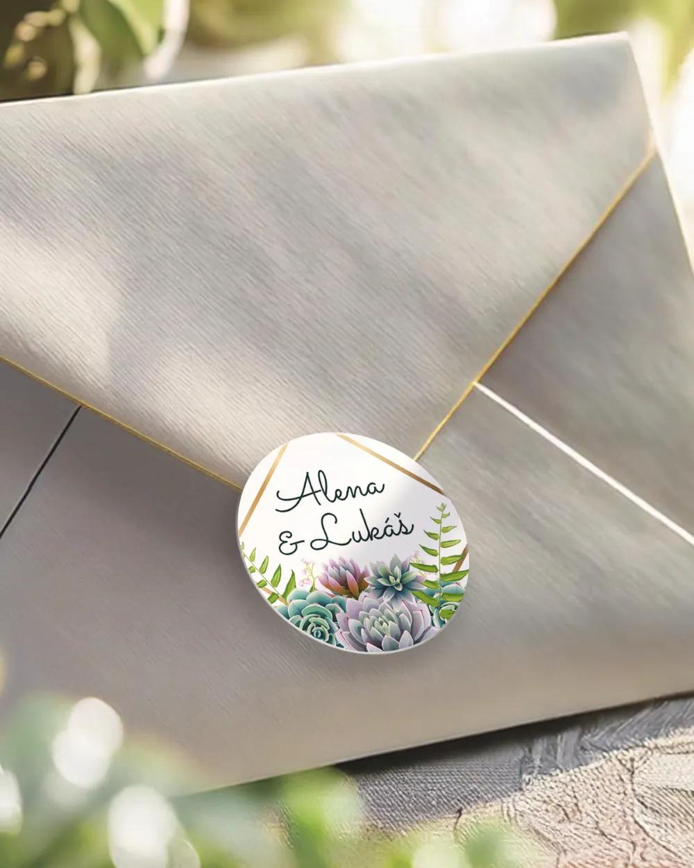 Svatební mini nálepky na obálky a dárky Sukulenty
