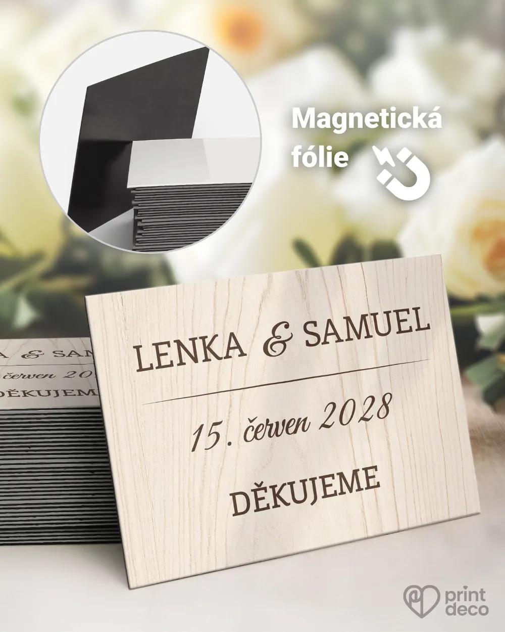 Svatební magnetky s motivem Dřevo (světlé)