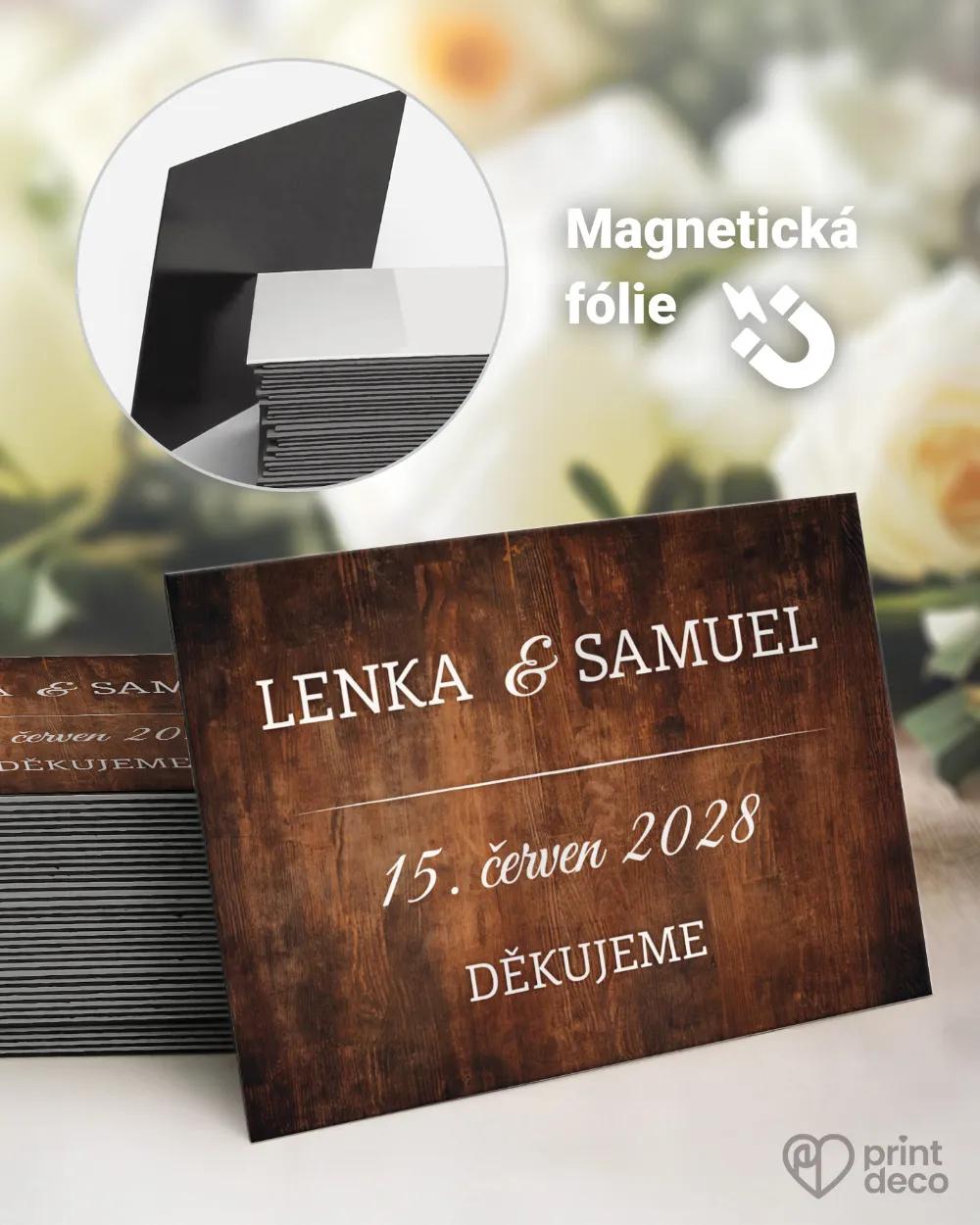 Svatební magnetky s motivem Dřevo (tmavě hnědé)