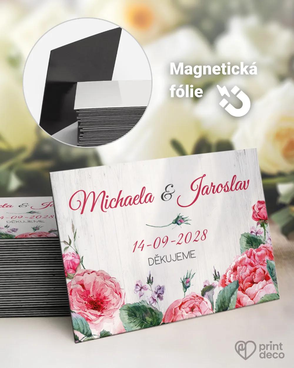Svatební magnetky s růžemi a vintage prvky bez podkladu
