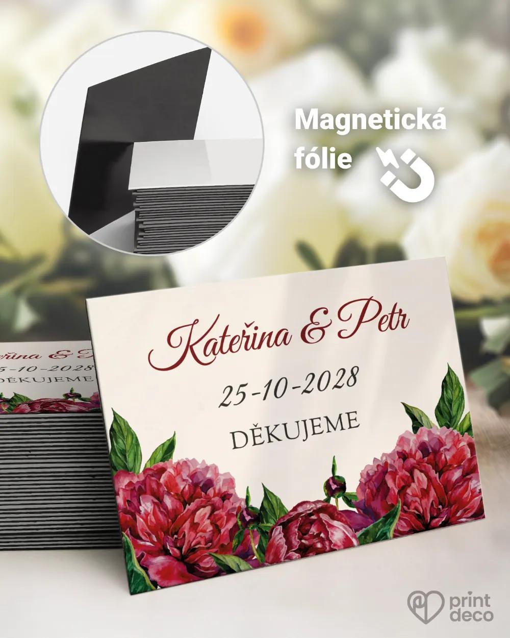 Svatební magnetky s pestrými pivoňkami
