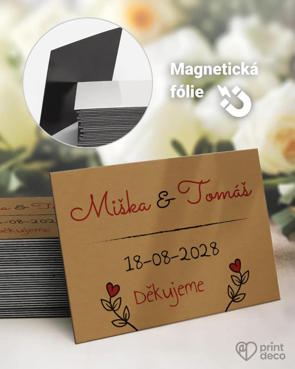 Svatební magnetky Jednoduchý kraft motiv na hnědém kraft papíru