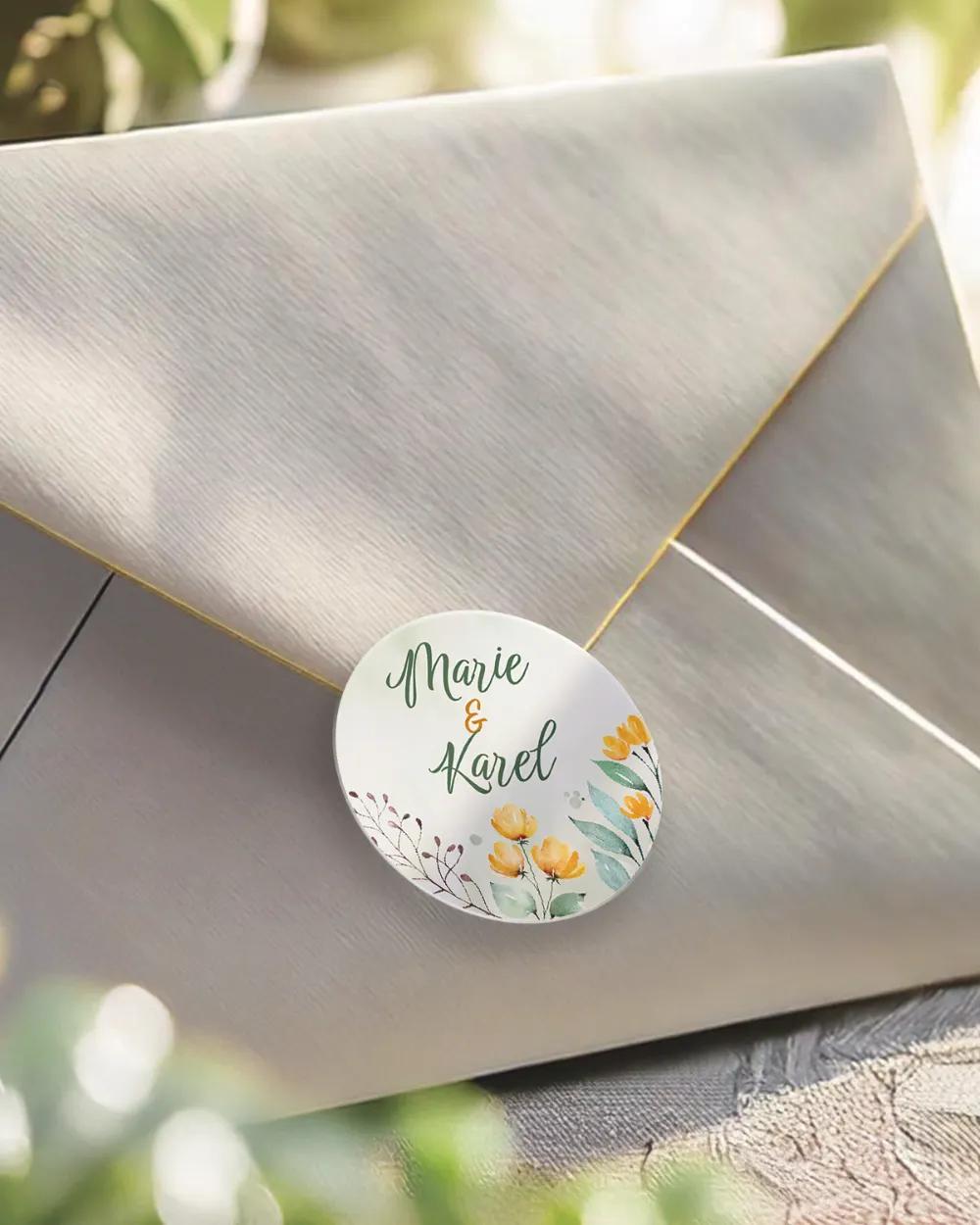 Svatební mini nálepky na obálky a dárky Žluté kvítky