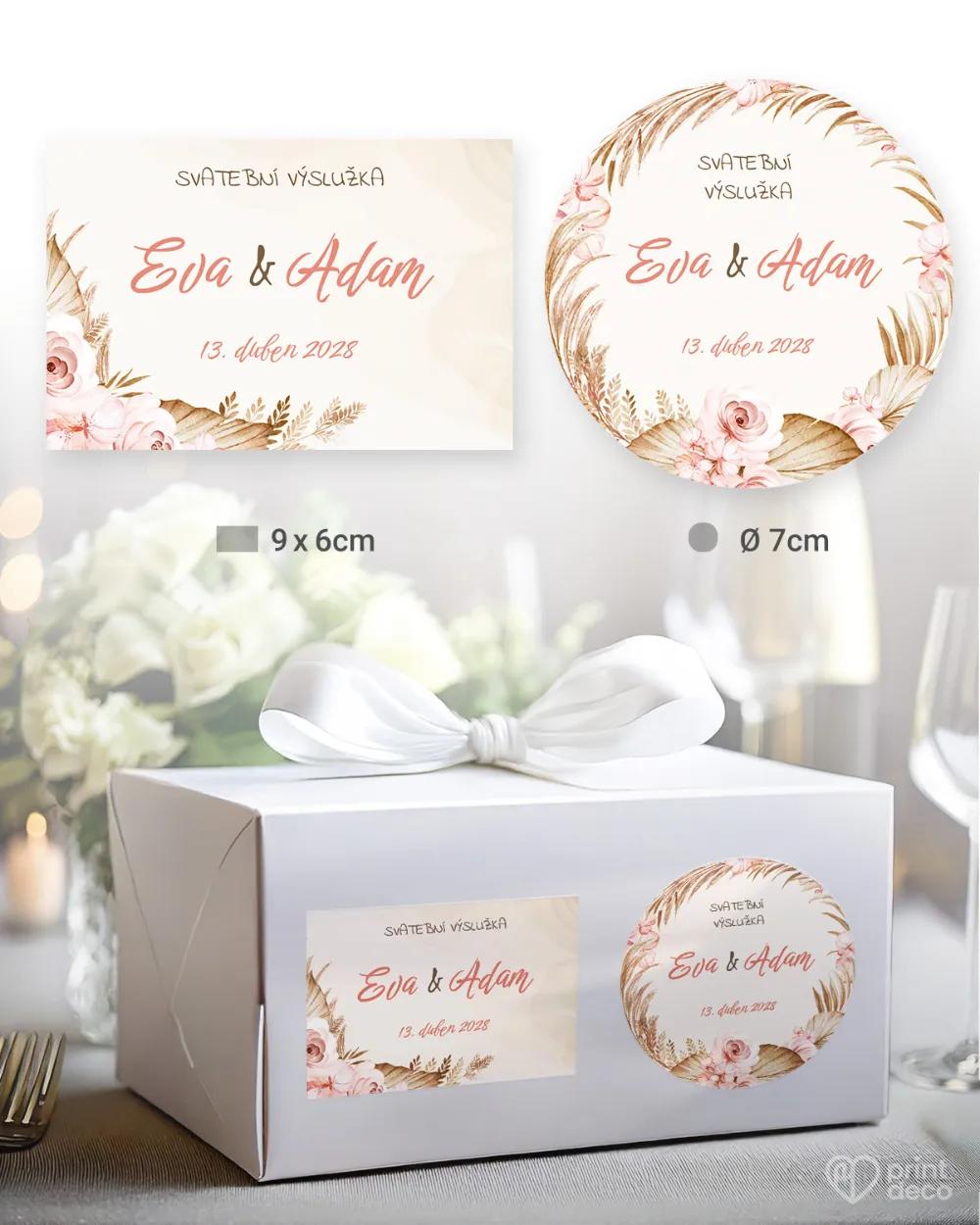 Svatební samolepky na výslužky sušené květiny I.