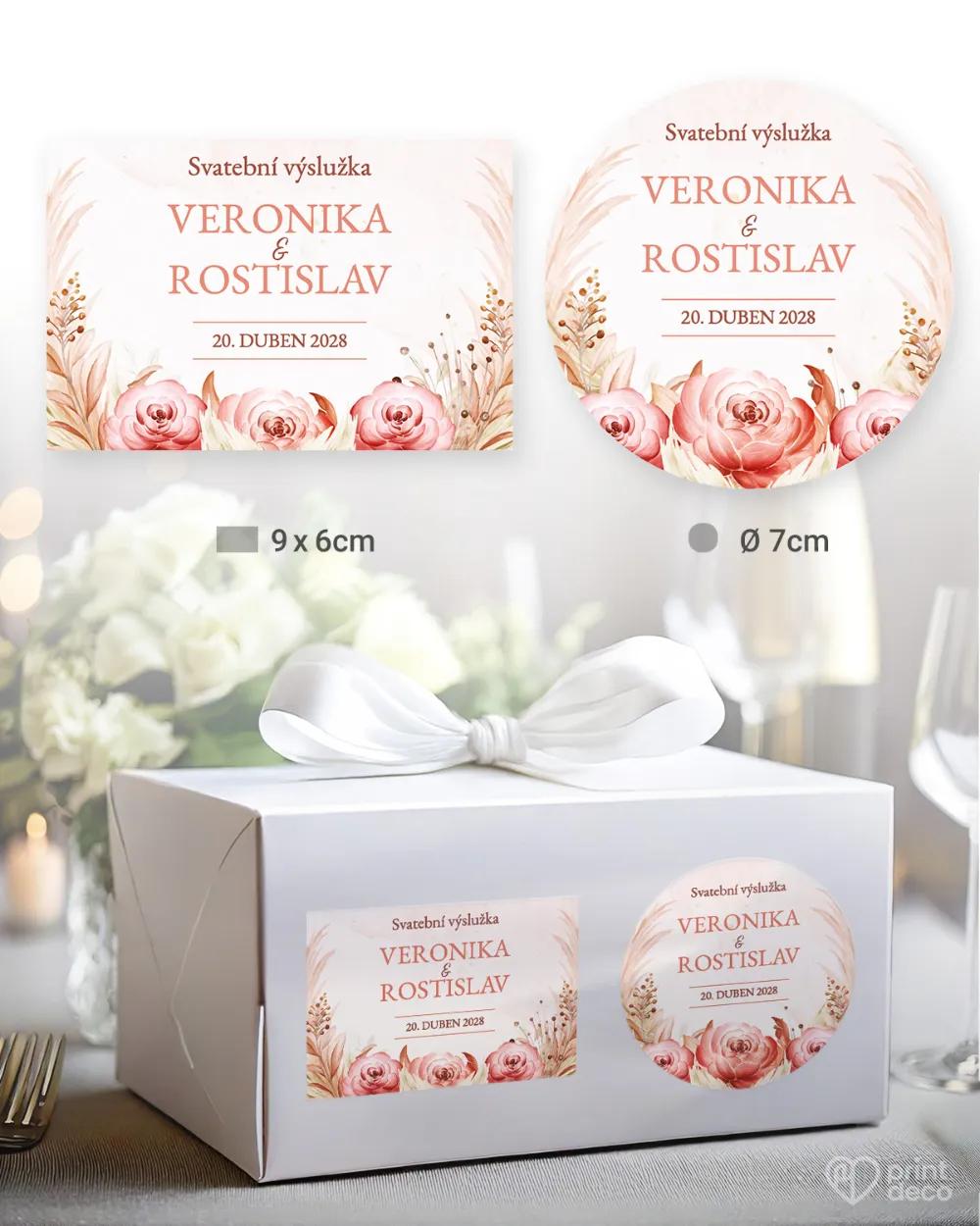 Svatební samolepky na výslužky sušené květiny II.