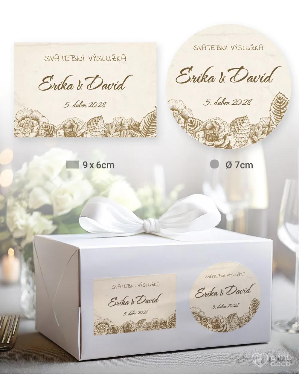 Svatební samolepky na výslužky vintage květiny