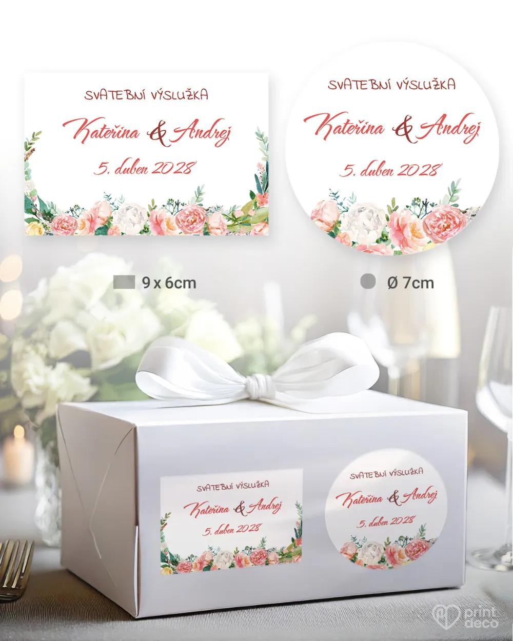 Svatební samolepky na výslužky věnec květin