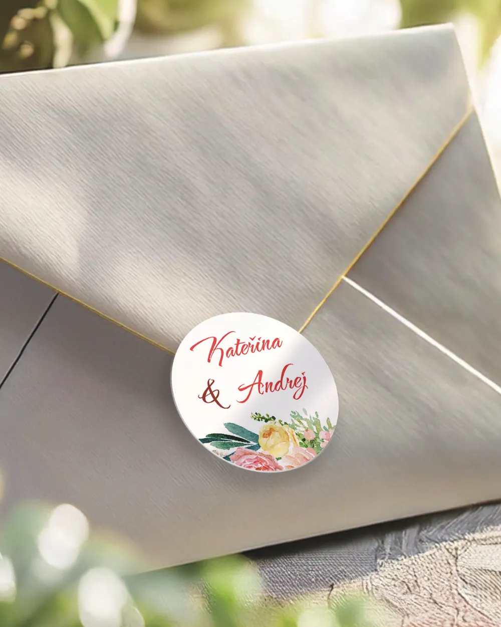 Svatební mini nálepky na obálky a dárky Věnec květin