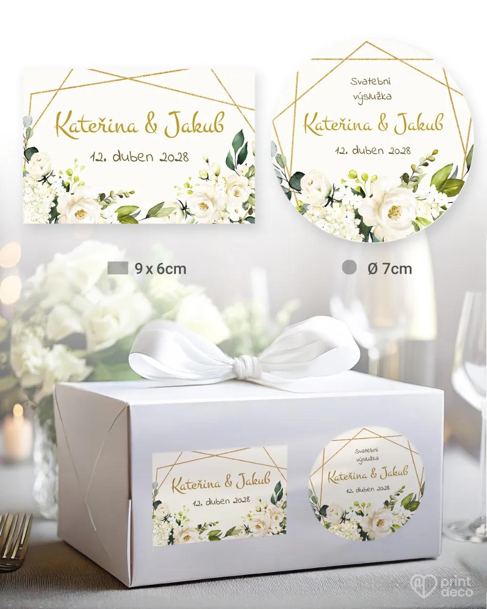 Svatební samolepky na výslužky bílé růže III.