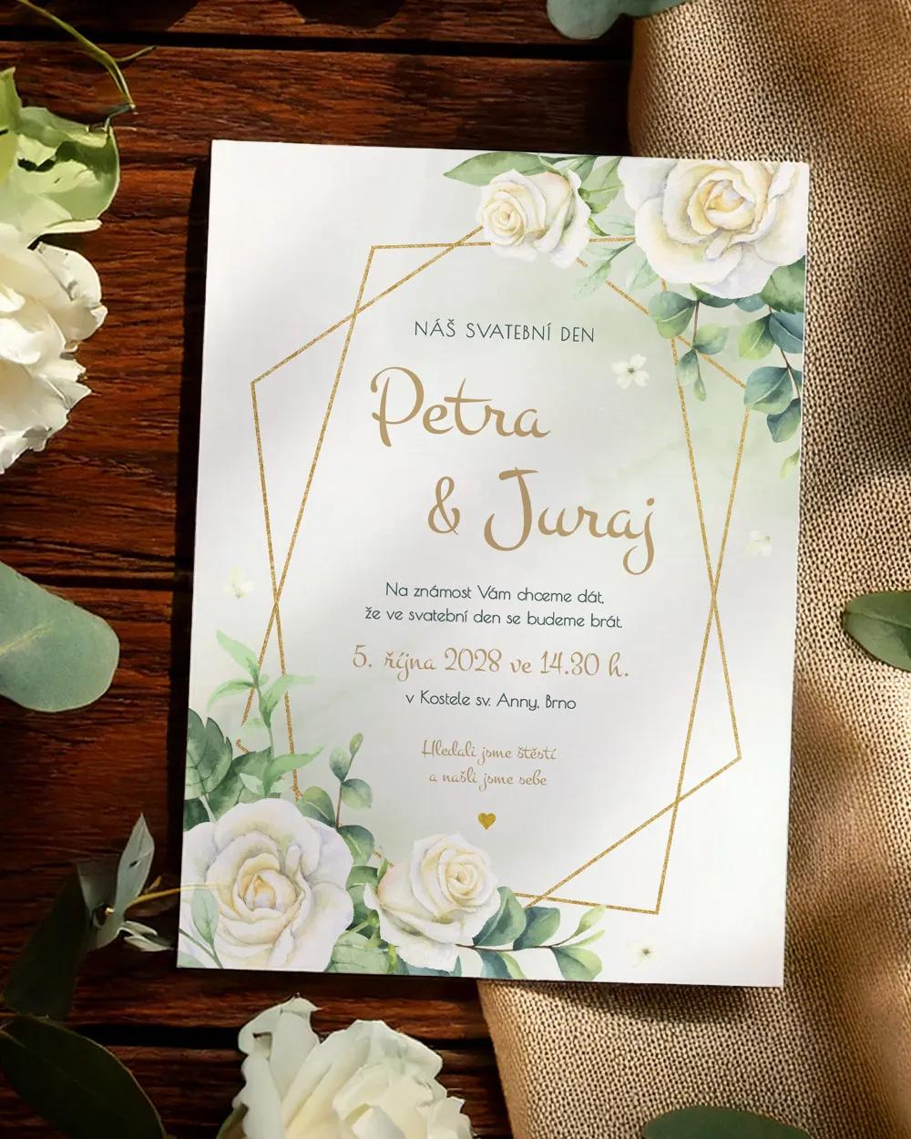 Svatební oznámení - Bílé růže