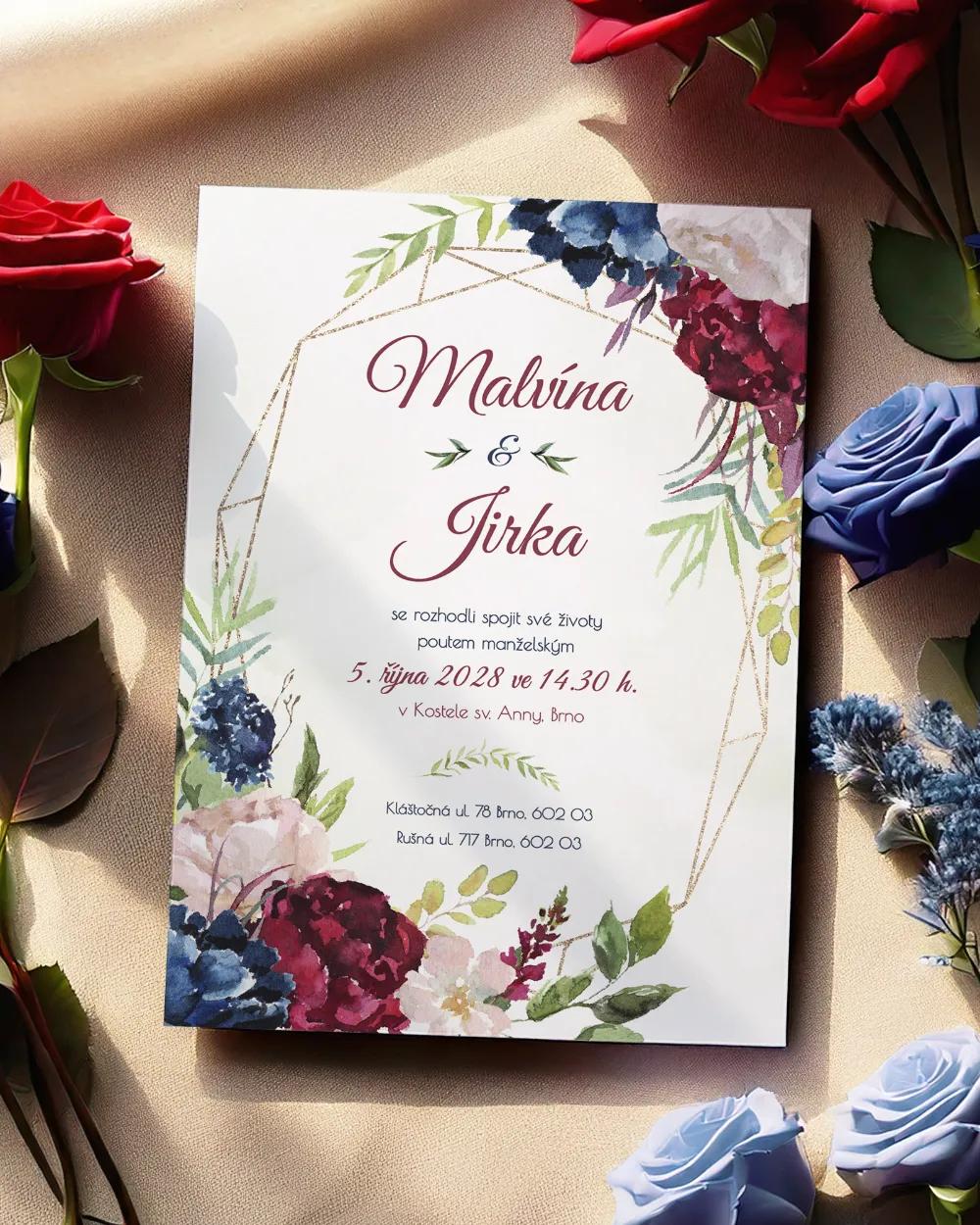 Svatební oznámení - Burgundy růže