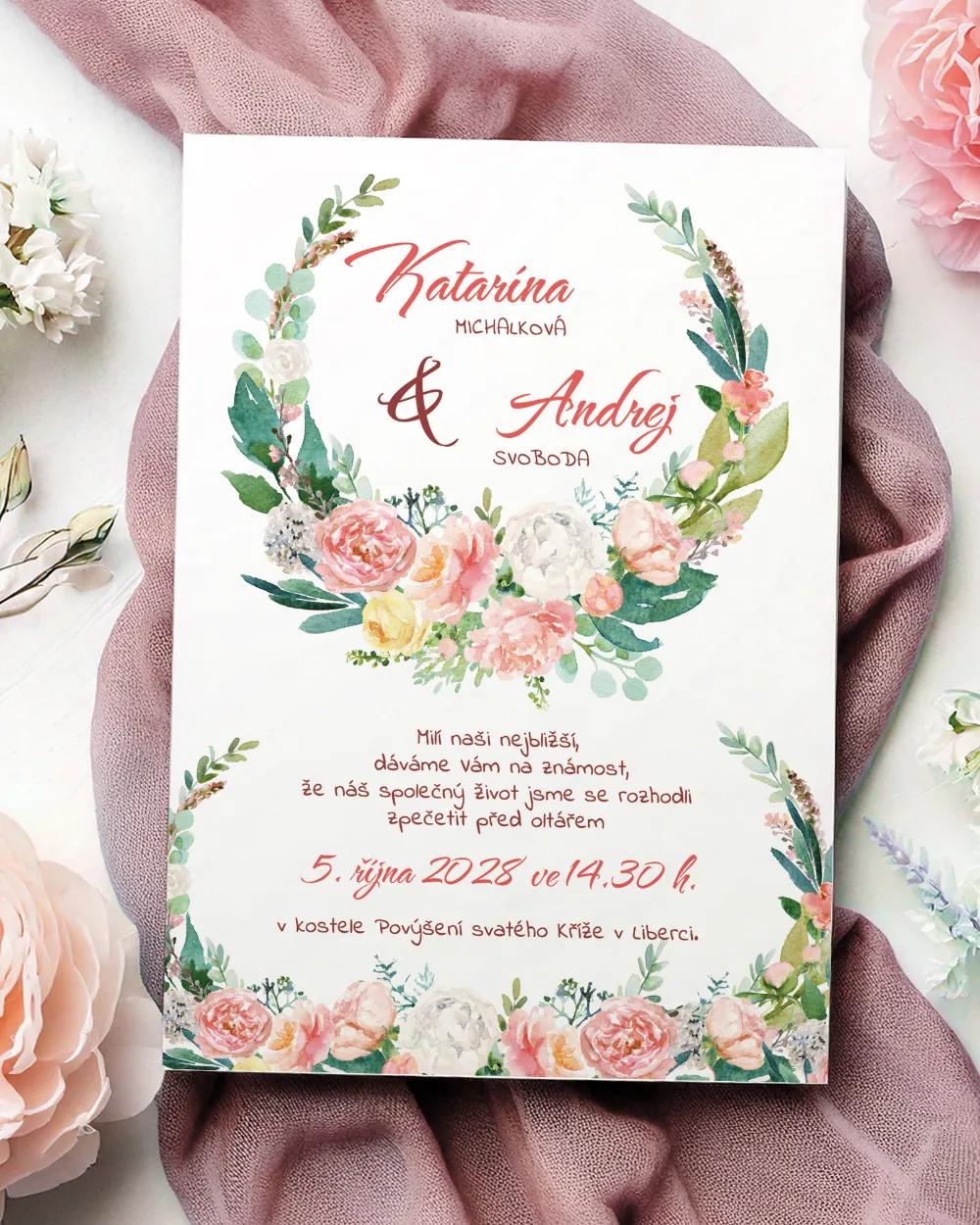 Svatební oznámení - Věnec květin