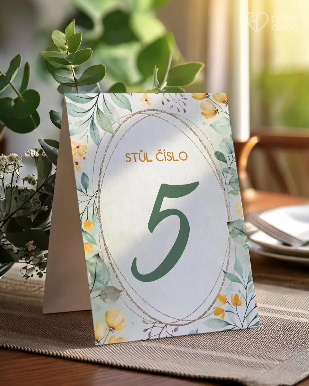 Svatební číslování stolů – Žluté kvítky