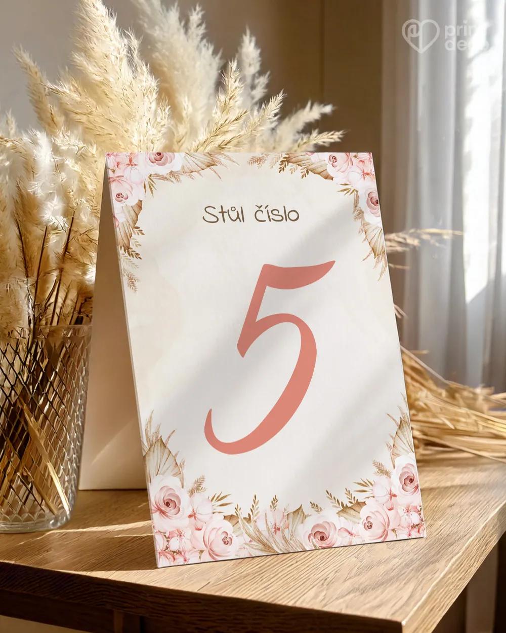 Svatební číslování stolů – Sušené květiny I.