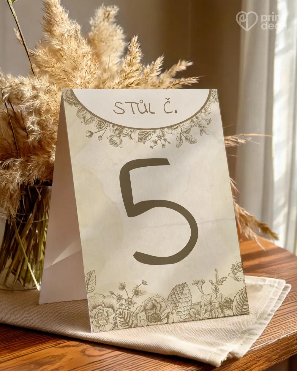 Svatební číslování stolů – Vintage květiny