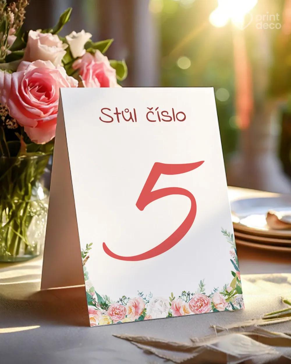 Svatební číslování stolů – Věnec květin