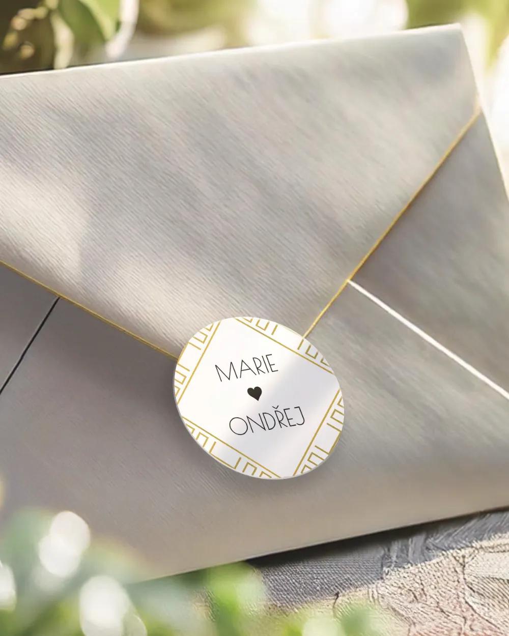 Svatební mini nálepky na obálky a dárky – Art Deco I.