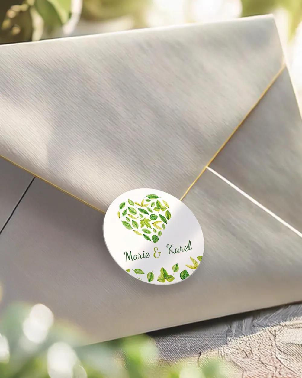 Svatební mini nálepky na obálky a dárky Svěží listy II.