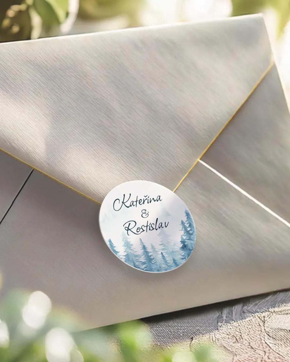 Svatební mini nálepky na obálky a dárky Zimní krajina I.