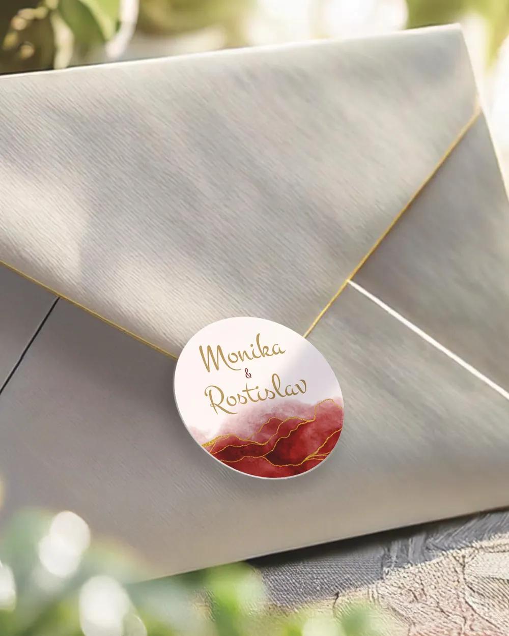 Svatební mini nálepky na obálky a dárky – Abstrakt IV. Bordó