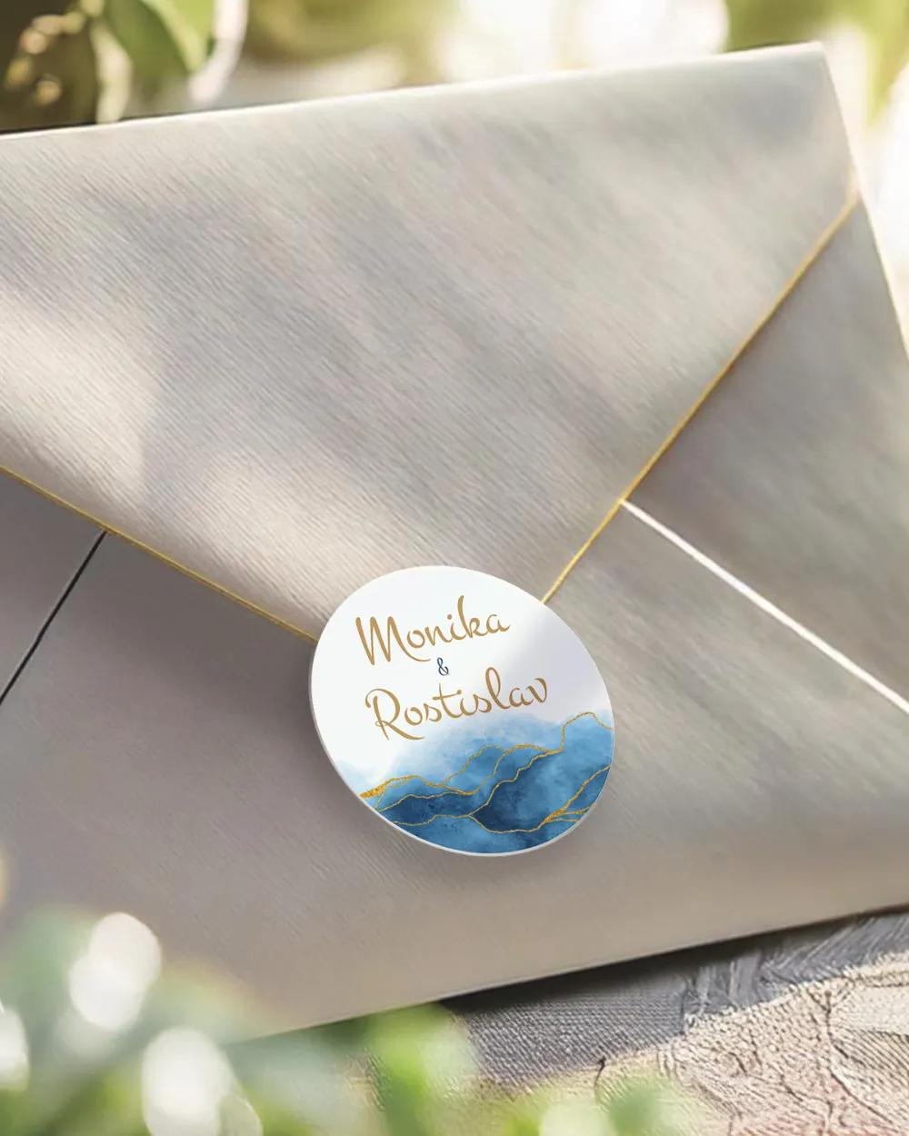 Svatební mini nálepky na obálky a dárky – Abstrakt IV. Modrá