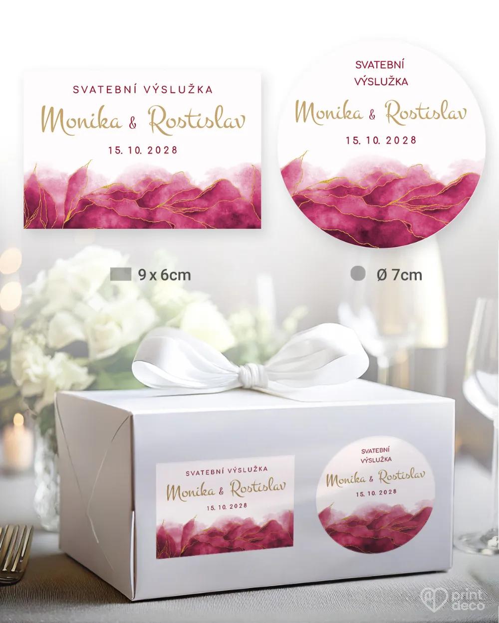 Svatební samolepky na výslužky abstrakt IV. růžová