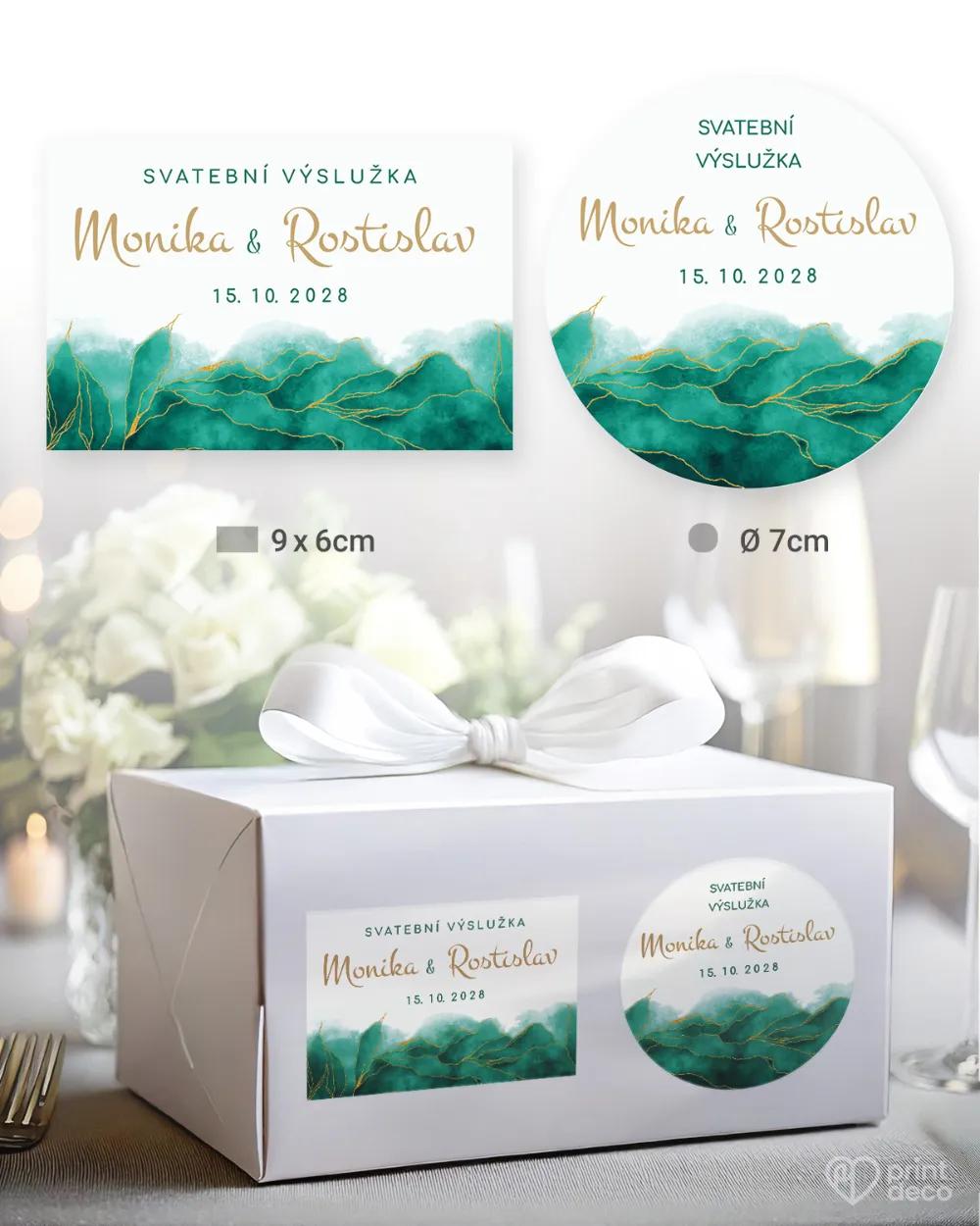 Svatební samolepky na výslužky abstrakt IV. smaragdová