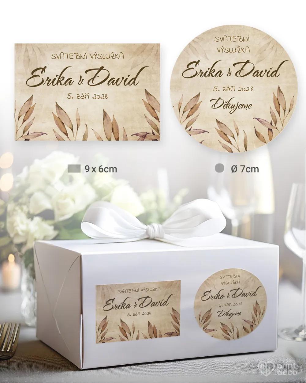 Svatební samolepky na výslužky vintage listy