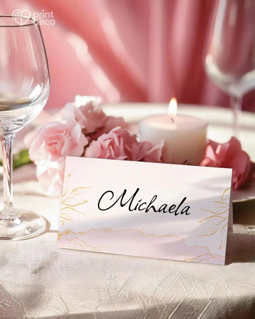 Svatební jmenovky – Barevný mramor s květy