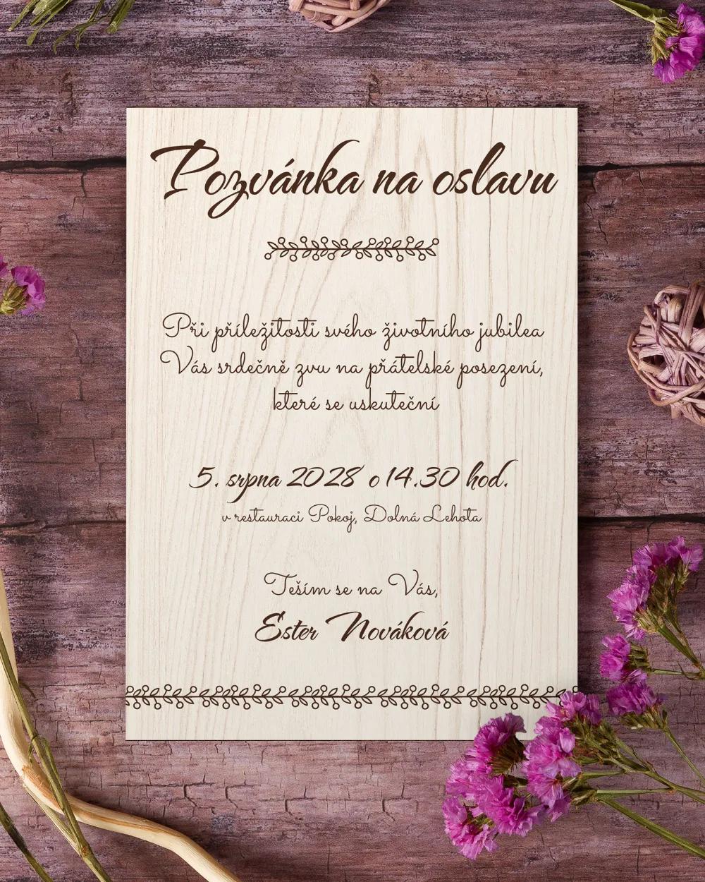 Pozvánka na narozeniny Světlé dřevo