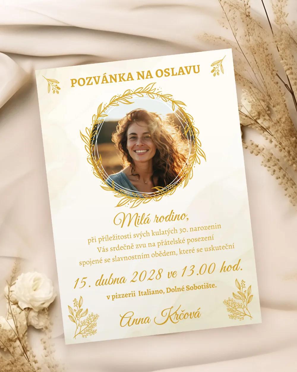 Pozvánka na narozeniny s fotkou Zlaté květiny 02