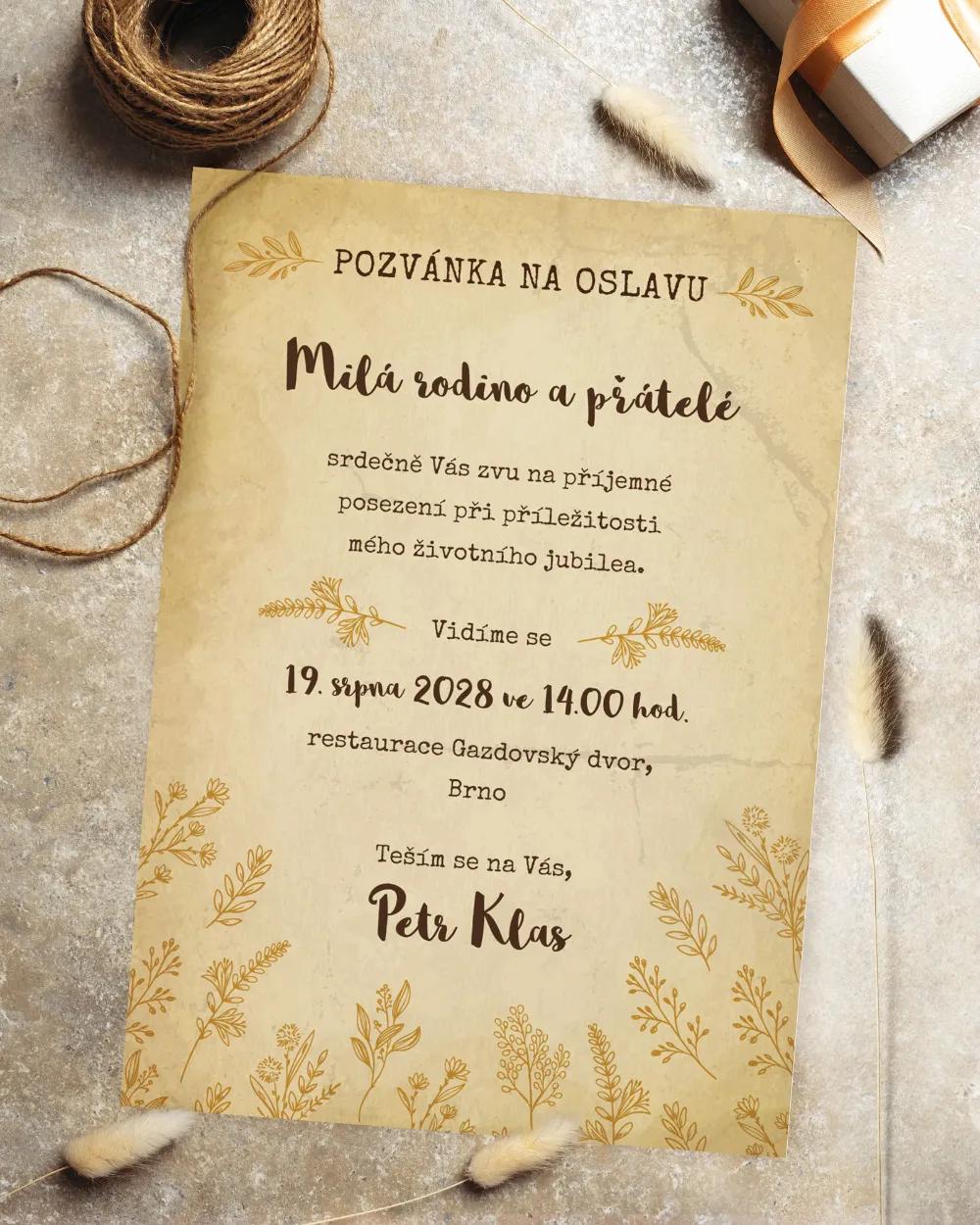 Pozvánka na narozeniny Vintage květiny