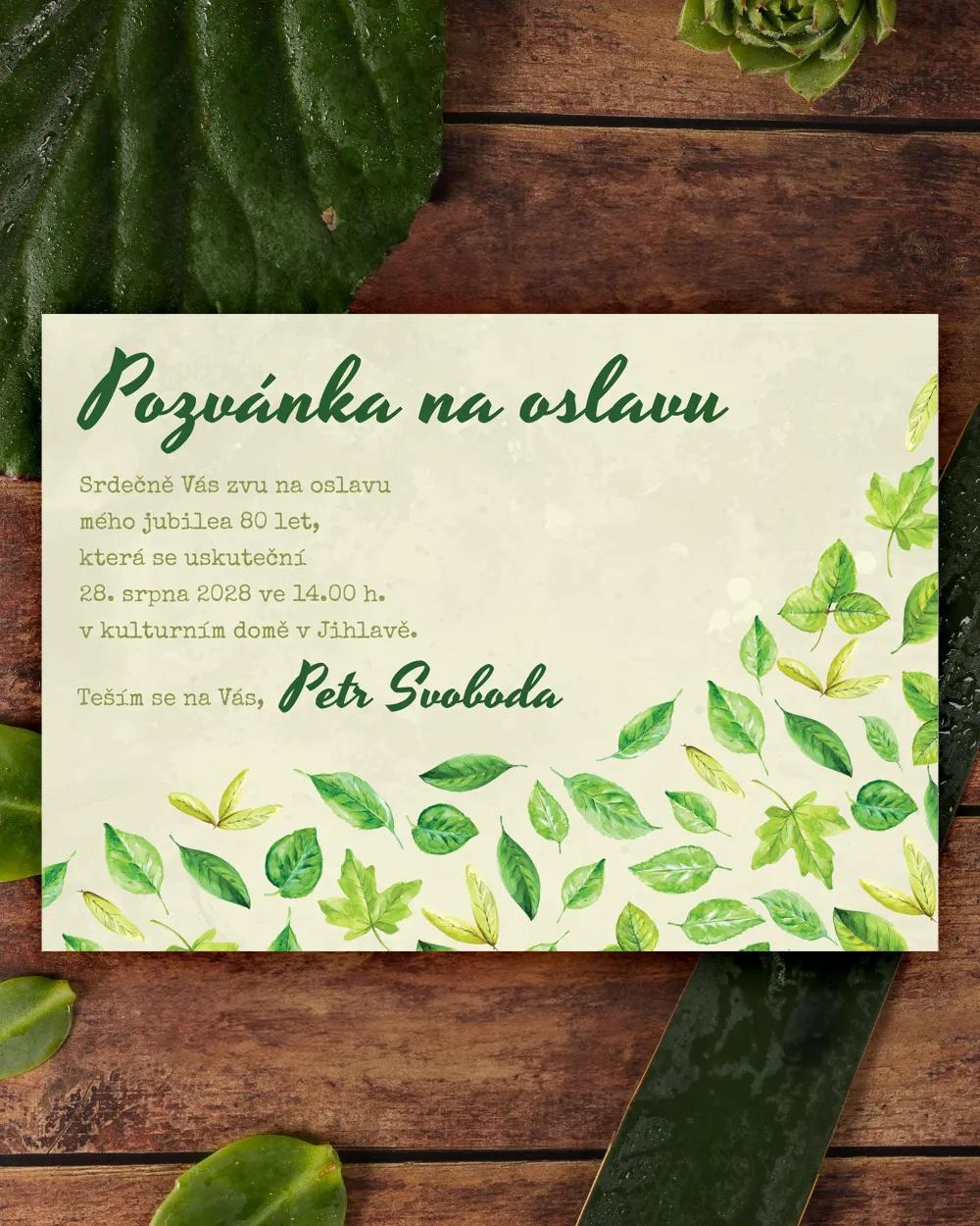Pozvánka na narozeniny Zelené listy