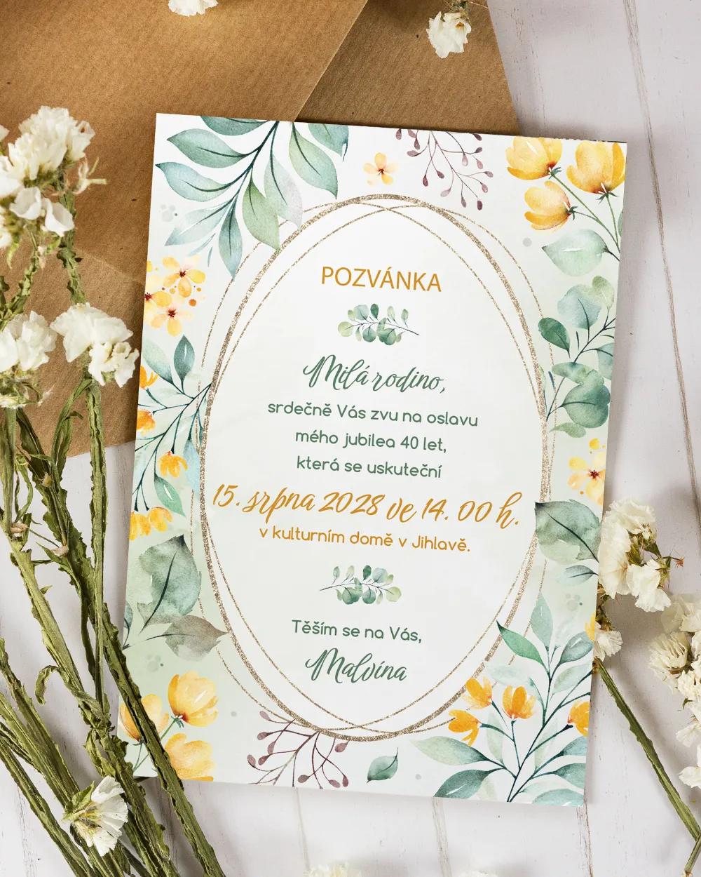 Pozvánka na narozeniny Žluté kvítky