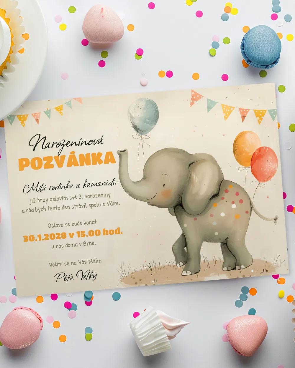 Pozvánka na dětskou oslavu – Sloník