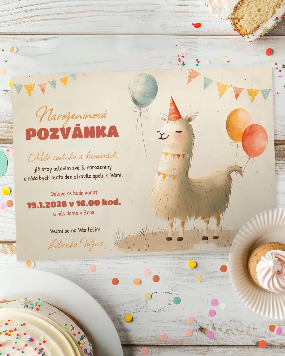 Pozvánka na dětskou oslavu – Lama